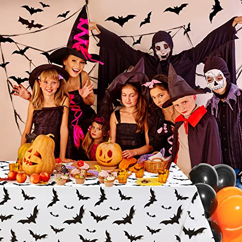 Halloween Tablecloths Set - Black Bat Print Rectangular Plastic Cover, 54x108 Inches