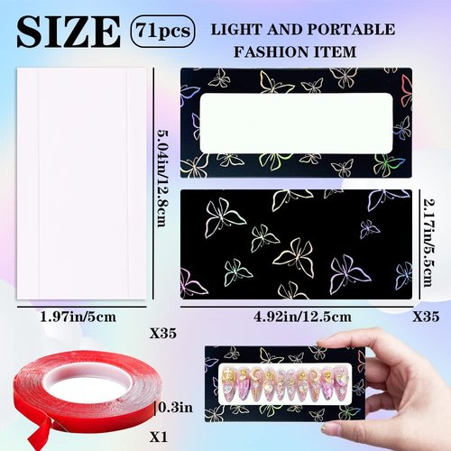 HLQHXWHZT 71 Pcs Empty Press on Nails Packaging Box 35 Pcs White Background Papers and 1 Double Sided Tape, Empty Nail Package Box Set for Press on Nail Business (Black)…