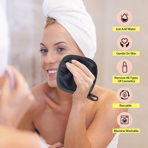 HOMEXCEL Makeup Remover Cloths - Reusable Ultra Soft Facial Cleansing Pads | 12 Count, 5x5 In, Black