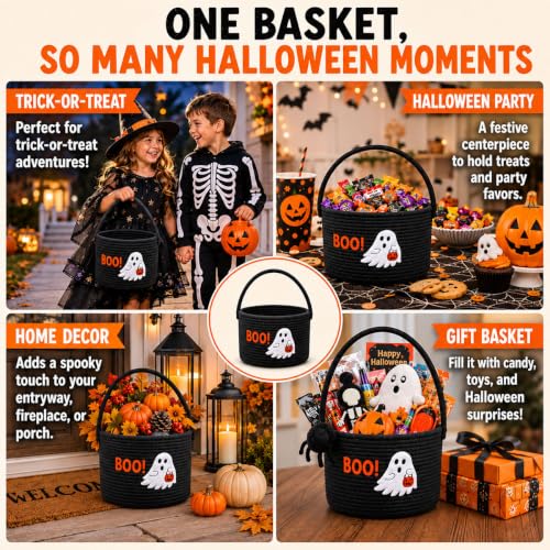 Halloween Ghost Basket Trick or Treat Candy Bucket - Black Boo Variation