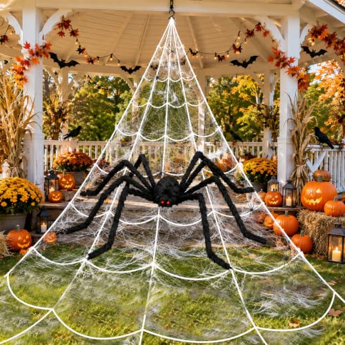 Halloween Decorations Set with 4.9 Ft Spider & 16.4 Ft Web - Yard & Party Decor