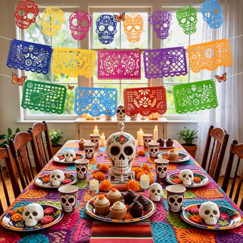 Large Dia De Los Muertos Decorations Set with Marigolds & Butterflies - Stripe