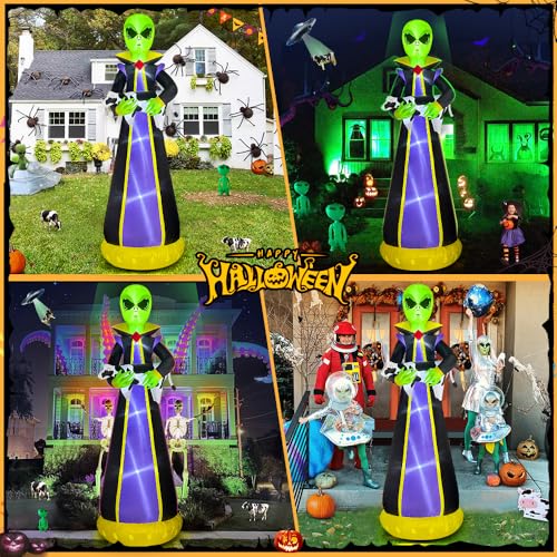 10FT Outdoor Inflatable Alien Halloween Decor with Cow & LEDs - Yard Prop