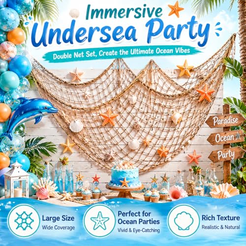 Brown Fish Net Decorations for Party Nautical Under Sea Tropical Table Runner