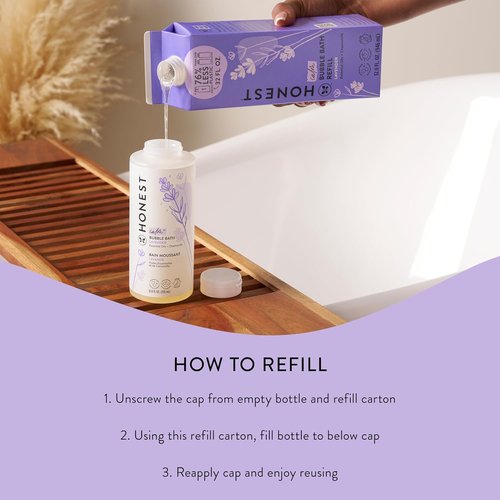 The Honest Company Foaming Bubble Bath Refill Carton, Gentle for Baby, Naturally Derived, Tear-Free, Hypoallergenic, Lavender Calm, 32 fl oz
