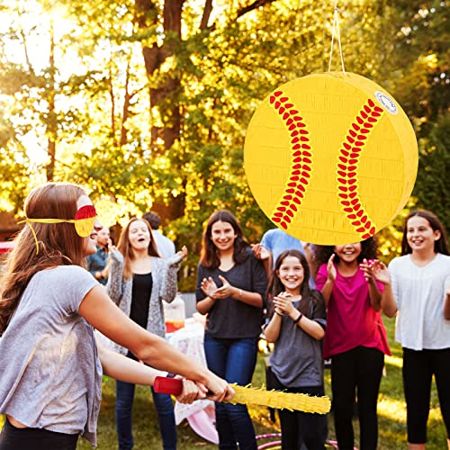 Softball Piñata Set with Blindfold and Stick - Sports Party Decor, 3 Pieces - Variation: Softball