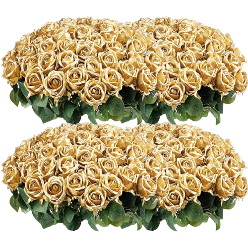 Gold Artificial Roses - 104PCS Fake Rose Flowers for Home Decor & Events