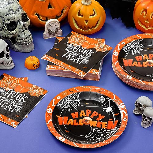 Halloween Paper Plates and Napkins Set - Spider Web Design, Serves 50