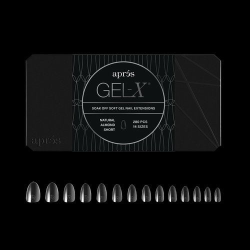Aprés Gel-X® Almond Box of Nail Tips | 280 Gel-X Tips, Soft Tips, 14 Sizes 00-9 | Half-sizes Included (Natural Almond Short, 280 Count)