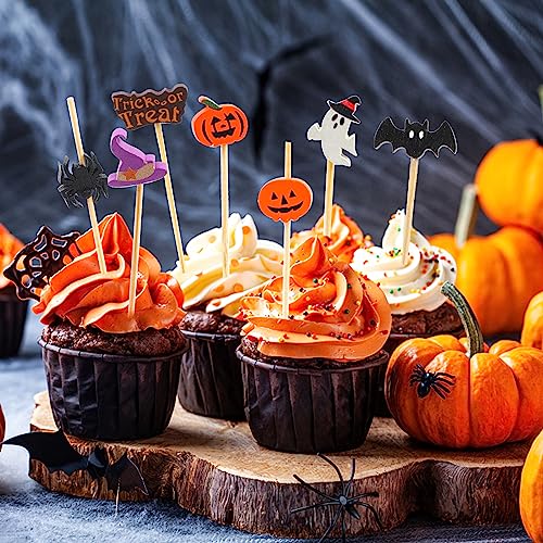 Halloween Cocktail Picks - Colorful Bat Ghost Pumpkin Spider Hat Drink Topper Set 140pcs