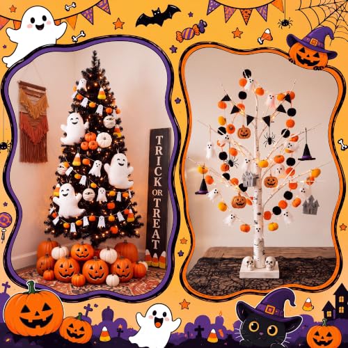 Halloween Felt Garland Set - Ghost & Pumpkin 3D Fall Decorations, 2 Pack