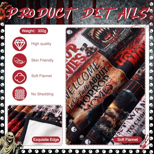 Horror Movies Throw Blankets Set of 4 - 40x60 Inch Flannel Halloween Gift