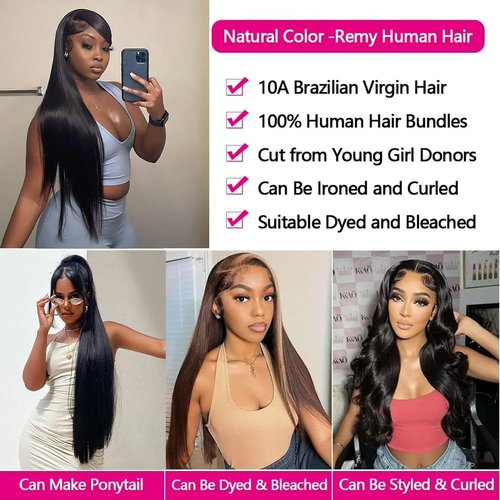 Straight Bundles Human Hair 10 12 14 Inch Human Hair Bundles Raw Thick Straight Hair 12A 100% Unprocessed Brazilian Virgin Hair Extension Double Weft Weave Natural Black, Keep Texture Silky Soft