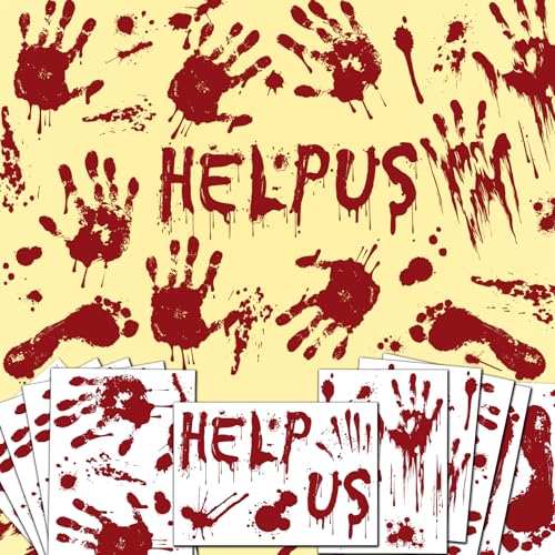 Halloween Bloody Handprint & Footprint Window Clings - Style3, 12 Sheets
