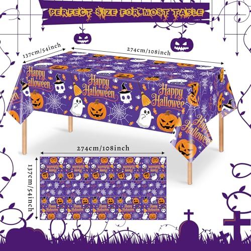Halloween Tablecloths 3 Pack 54x108 Inch Orange Purple Cover Set - Purple Variation