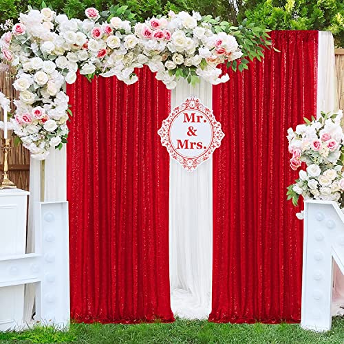 Red Sequin Backdrop Curtains for Party 2ft x 8ft - 2 Panels