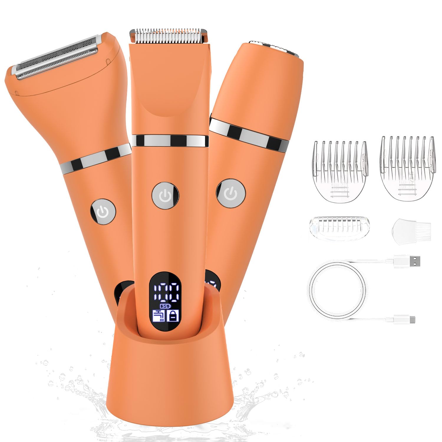 Zivelier 3-in-1 Electric Razor IPX7 Waterproof Bikini Trimmer Wet & Dry Use Painless Personal Trimmer Groomer for Ladies Face Body Legs Bikini Public Hairs Electric Lady Shaver with Replaceable Heads