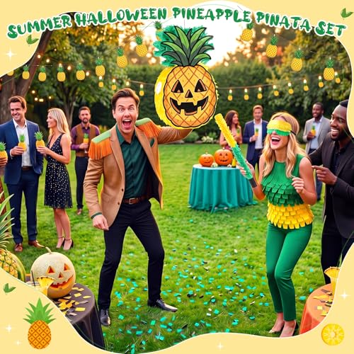 Spooky Pineapple Piñata - 16 Inch Halloween Party Decoration with Stick & Confetti