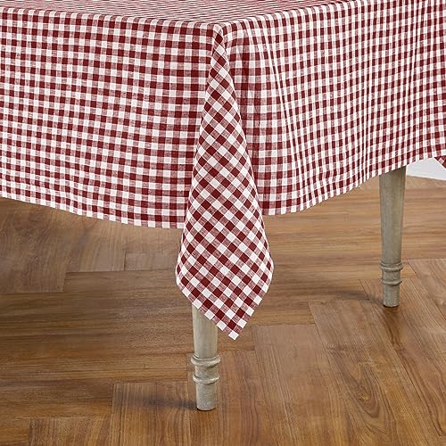 Burgundy Linen Tablecloth 60 x 120 Inches Gingham Check - Formal Dining