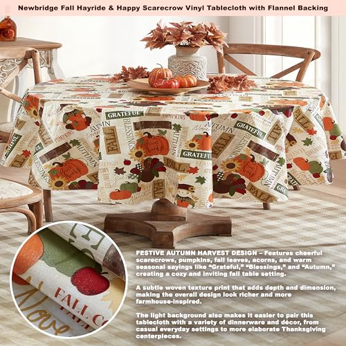 Thanksgiving Fall Hayride Vinyl Tablecloth - 84x60 Inch Oval, Rustic Farmhouse Decor