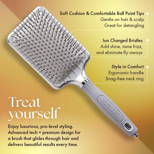 Olivia Garden Ceramic + Ion XL Pro Hair Brush - Paddle Brush for Smooth, Shiny Hair - All Hair Types