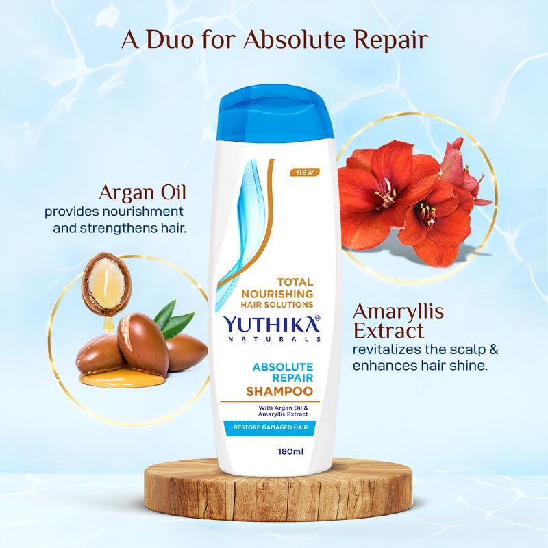Yuthika Absolute Repair Shampoo - Nourishing Formula for Damaged Hair | 180ml with Argan Oil & Amaryllis Extract