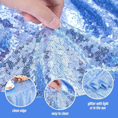 Baby Blue 132 Inch Round Sequin Tablecloth Glitter Cover for Wedding Party Bridal Shower