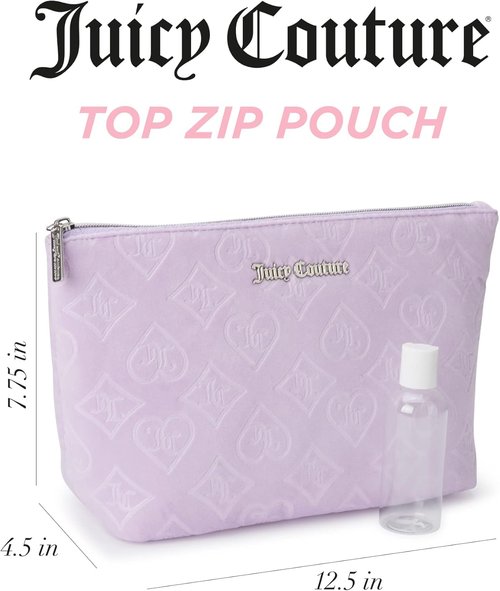 Juicy Couture Makeup Bag - Lavender Purple Cosmetics Organizer with Zip Top Wedge Design