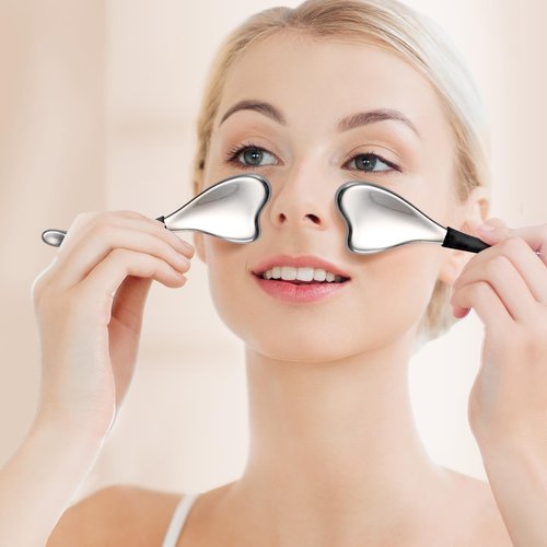 Fabludo 3-in-1 Cryo Gua Sha Facial Tools, Ice Roller Globes for Women Face and Eyes Massager, Unbreakable Stainless Steel Face Sculpting Skin Care Tools, Esthetician Supplies with Carry Case