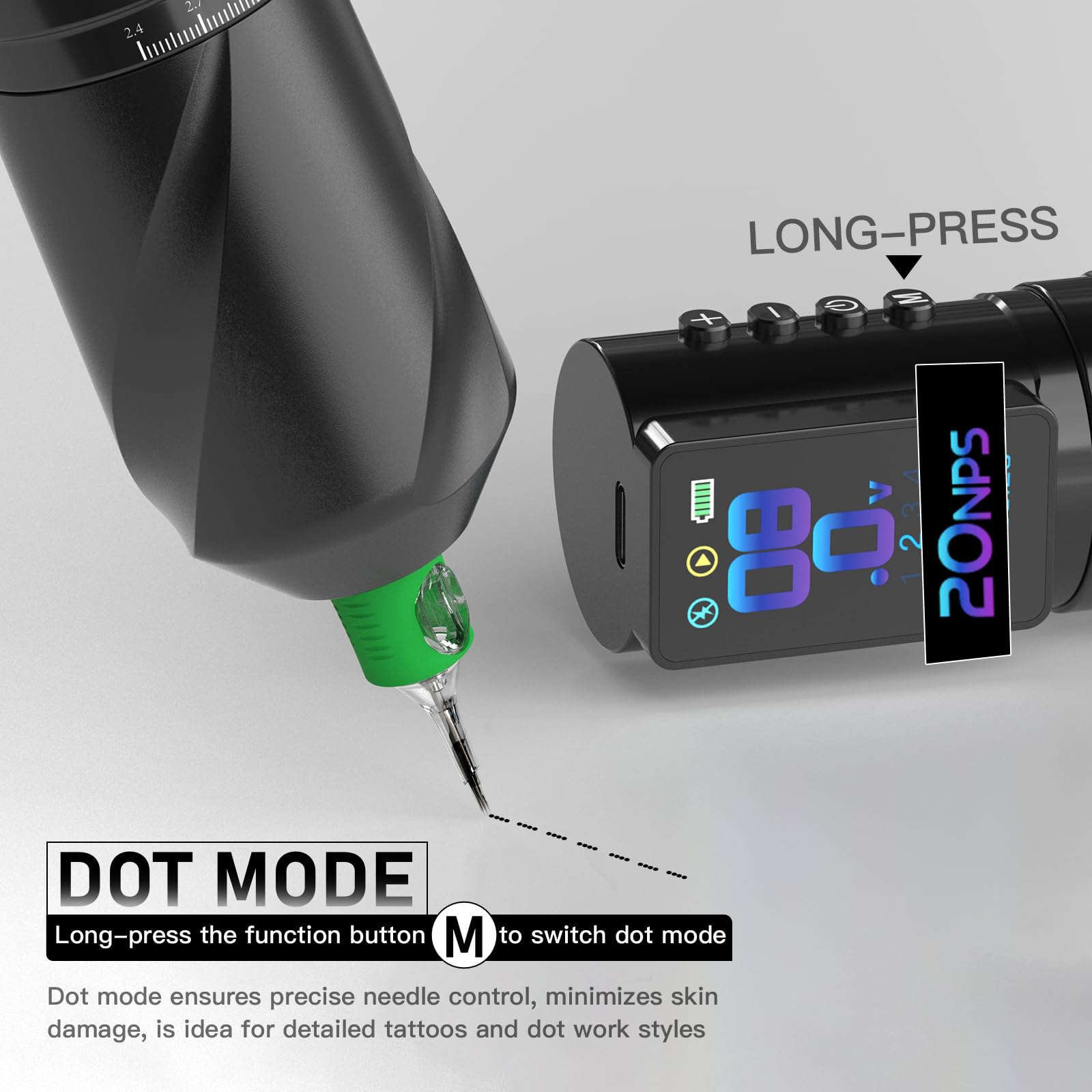 Wormhole Tattoo Gun Kit Wireless Tattoo Kit with 7 Adjustable Stroke 2,300mAh Power Tattoo Machine with Normal/Jump-Start/Dot Working Mode with LED Digital Display Professional Xtreme Tattoo Kit