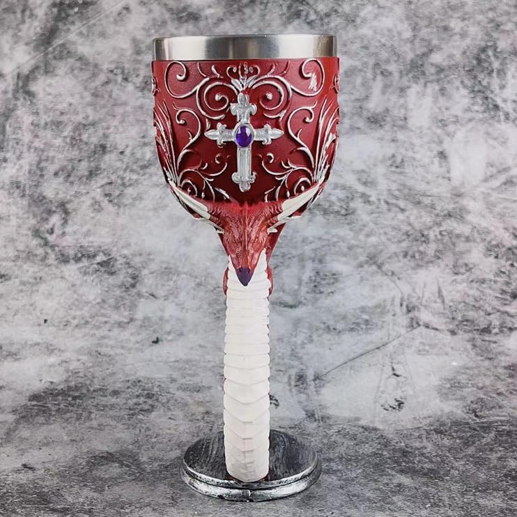 Retro Red Dragon Goblet - Gothic Wine Glass Resin & Stainless Steel, Party Decor - Red Dragon Cup