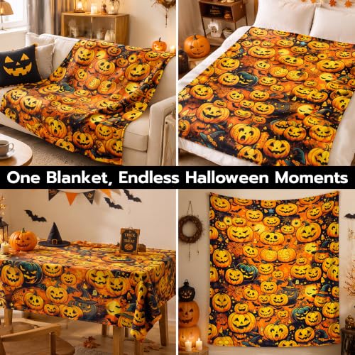 Halloween Pumpkin Blanket - Autumn Pumpkin Flannel Throw for Sofa Bed Party