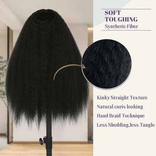 Emistar Afro Kinky Straight Lace Front Wigs Soft As Human Hair Pre Plucked With Baby Hair 180% Density Yaki Straight Transparent HD Lace Wig 200% Density Glueless Wigs for Black Women (13x6, 22 Inch)
