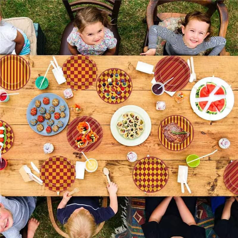 48pcs Magic Theme Party Plates - Red Brick Wall Witch Design for Xmas & Kids Birthday