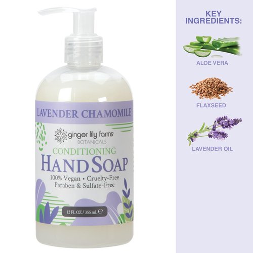 Ginger Lily Farms Botanicals Conditioning Liquid Hand Soap Refill, 100% Vegan & Cruelty-Free, Lavender Chamomile Scent, 12 Fl Oz (Pack of 6)