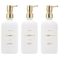 HOMCDALY Shampoo and Conditioner Dispenser, 21oz 3-Pack Refillable Pump Bottles, Shampoo Container, Empty Pump Bottle, Bathroom Shower Dispenser（21oz-White&Gold）