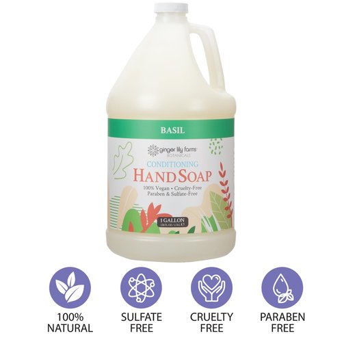 Ginger Lily Farms Botanicals Conditioning Liquid Hand Soap Refill, 100% Vegan & Cruelty-Free, Basil Scent, 1 Gallon (Pack of 4)