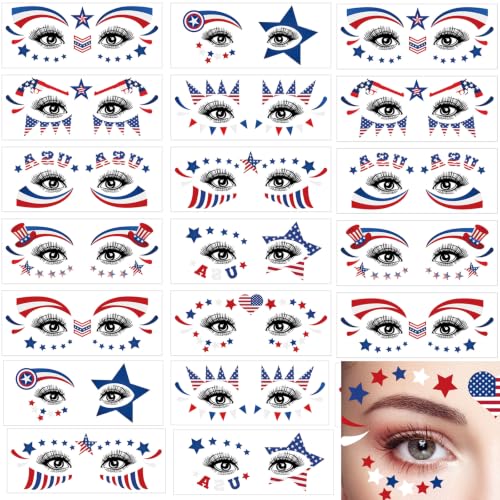 Patriotic 4th of July Temporary Tattoo Stickers - USA Flag & Stars, 20 Sheets