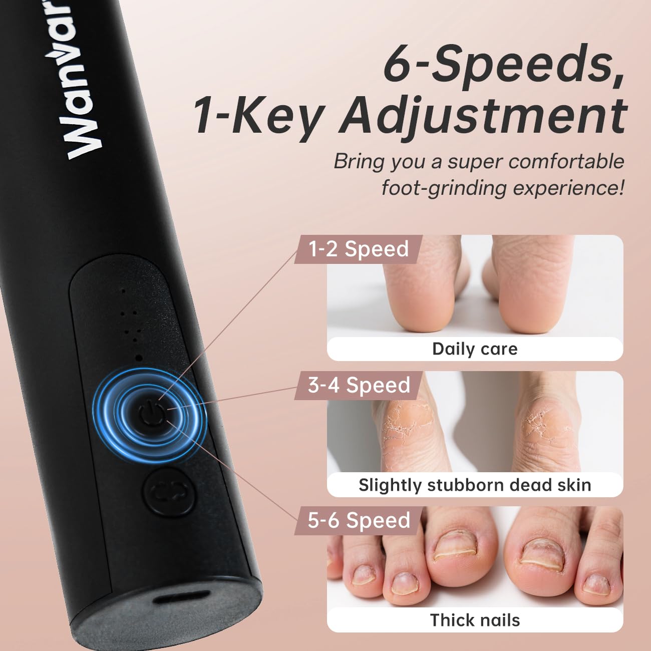 Wanvary 2 in 1 Electric Foot Callus Remover, USB Rechargeable Foot File Sander with 80/120 Grit Sandpaper Discs,High Quality Professional 1200RPM Aluminum Callus Remover for Nail Care