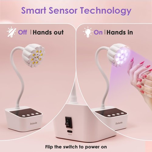 Delanie Cordless UV Nail Lamp, Mini LED UV Light for Gel Nail Polish, Rechargeable LED Nail Light Nail Dryer with 4 Timers & Auto Sensor, Fast Curing Gooseneck Lamp for Home DIY Manicure