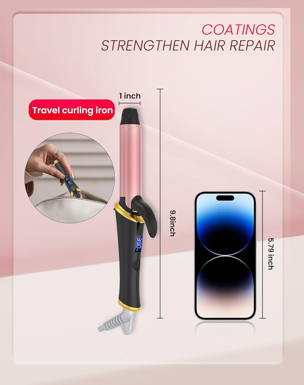 Ukliss Mini Curling Iron - Fast Heating, Anti-Scald Tip & 5 Temp Settings | Perfect for Short to Medium Hair (Black, 1 Inch)