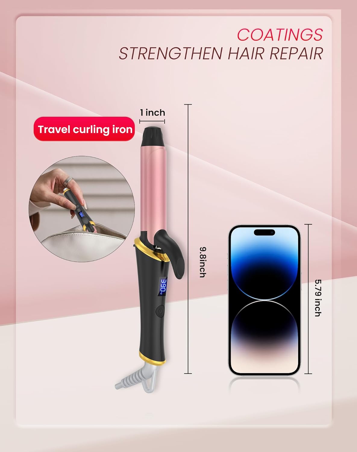 Ukliss Mini Curling Iron - Fast Heating, Anti-Scald Tip & 5 Temp Settings | Perfect for Short to Medium Hair (Black, 1 Inch)