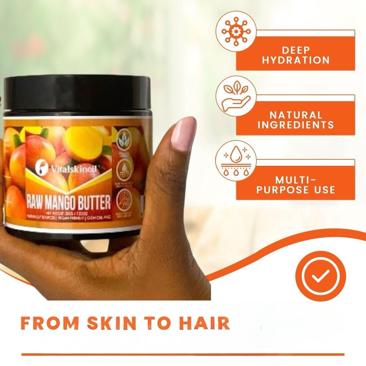 VITALSKINOIL Mango Butter Raw, for skin body and hair moisturizer, 100% Natural unrefined and Organic 7.05 oz