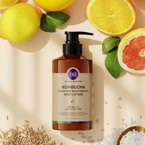 Kombucha Glass-Skin Moisturizing Body Lotion, Fermented soybeans, barley, pear juice, pomegranate,12 types of Vitamin. pH balance, K-Beauty,16.9 fl.oz.500ml,No Silicone.Mesh-like texture wraps skin.