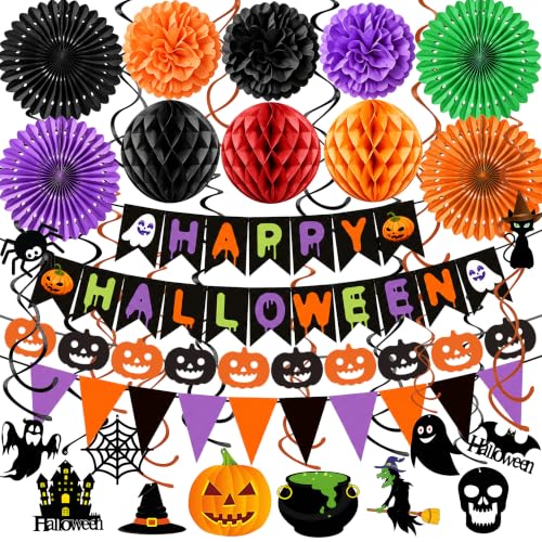 Halloween Party Decorations Banner Set for Indoor Home Office Purple Orange Black Variation