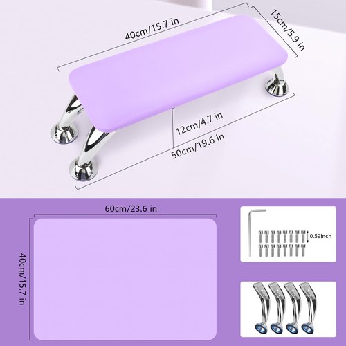 Nail Arm Rest for Acrylic Nails with Nail Table Mat, Microfiber Leather Nail Hand Rest Cushion for Nails, Soft Hand Pillow Footstool with Foldable Nail Art Hand Rest Pad for Nail Tech Use (Purple)