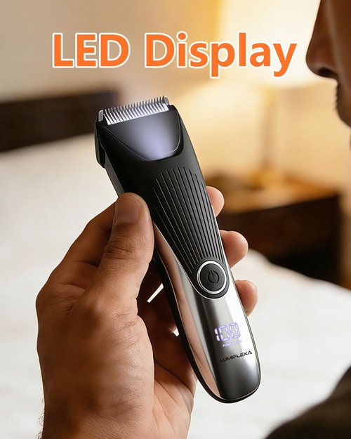 Lumiflexa Body Hair Trimmer, LED Display, 6500 RPM Motor Manscaper for Men, 3 Adjustable Combs, USB & Dock Charging, IPX7 Waterproof Body Hair Groomers, Wet or Dry Use for Groin/Legs/Chest