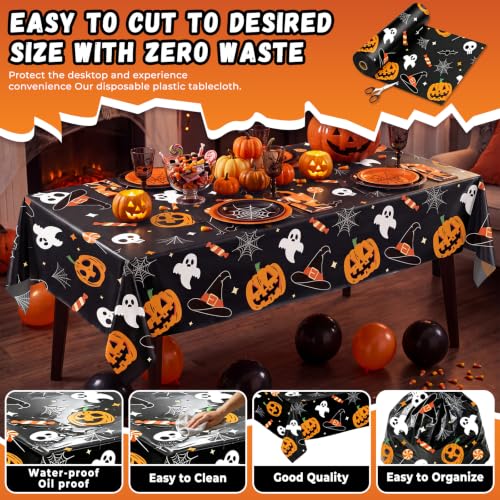 Halloween Plastic Table Cover Roll - Pumpkin Ghost Design, 54 Inch x 1200 Inch, Disposable Party Tablecloth