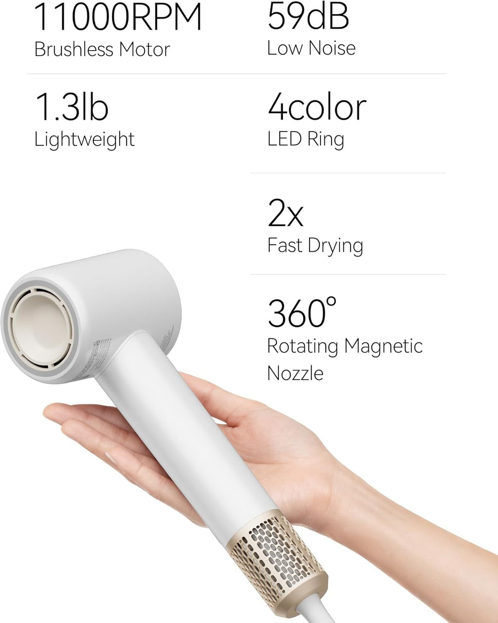 Tideway Hair Dryer - Ionic 1500W Professional Blow Dryer with Diffuser | Fast Drying, Low Noise, Compact (Gold)