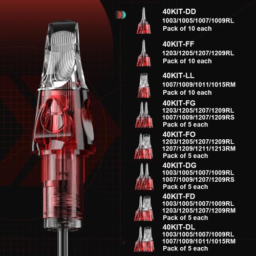 Tattoo Needle Cartridges 40pcs #10 Bugpin Round Liner Tattoo Cartridge 3RL 5RL 7RL 9RL Mixed Needles EN04X-40KIT-DD